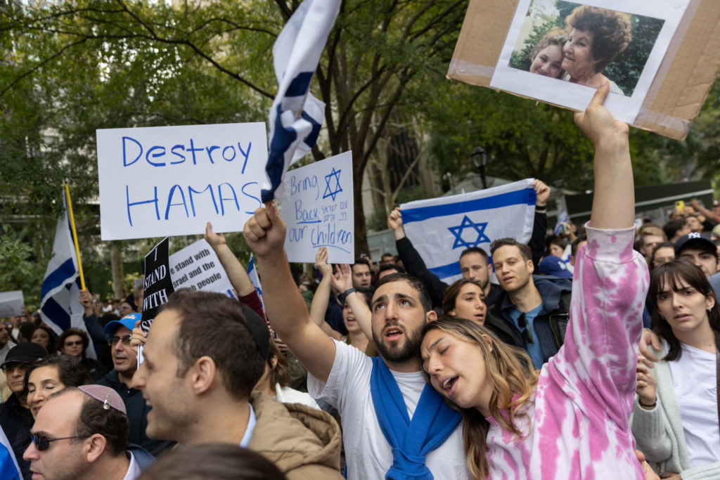 Pro-Israel demonstrators protest in Manhattan in New York City Pro-Israel demonstrators protest in Manhattan in New York City